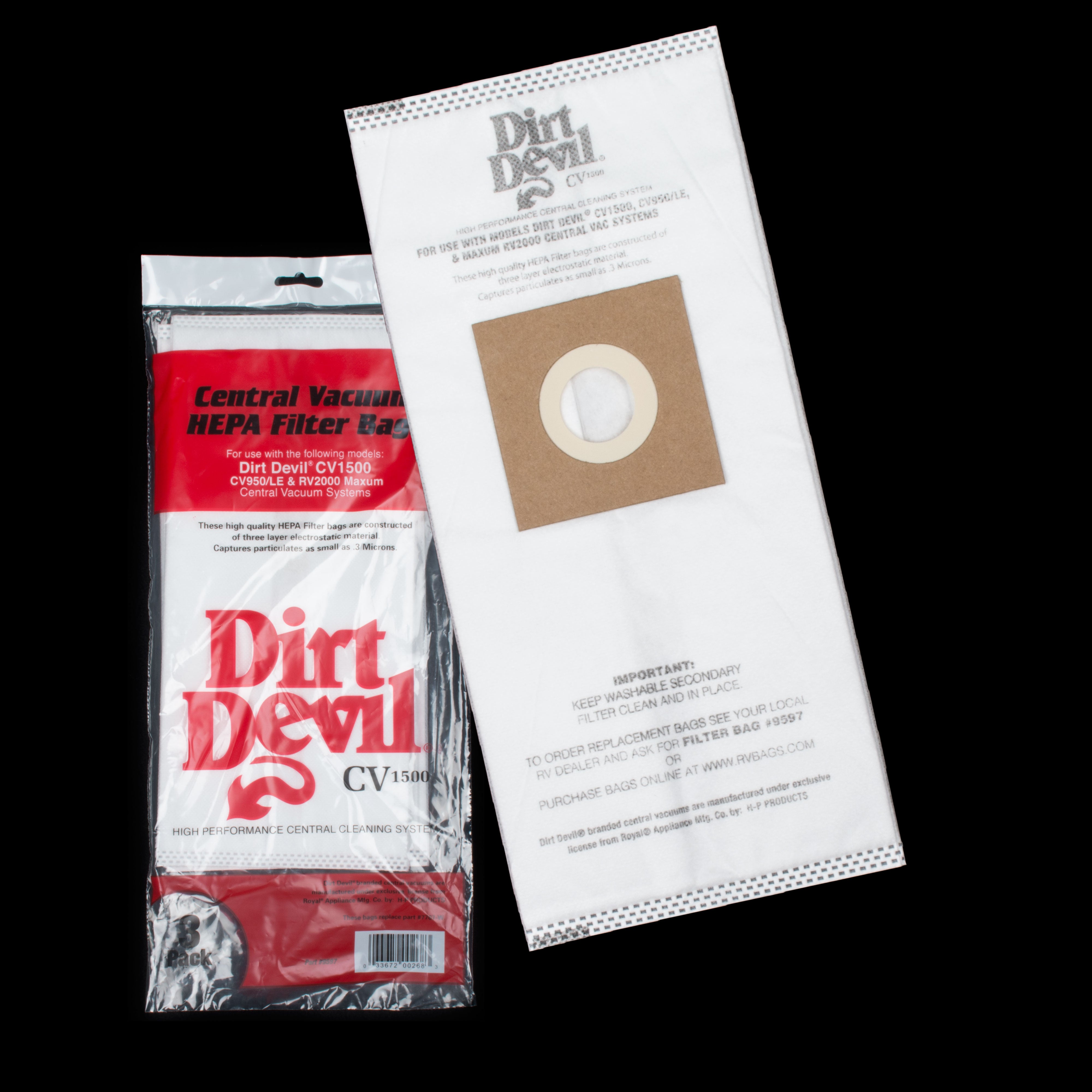 Cv1500 Sac Balayeuse Centrale H-P Products Dirt Devil CV1500 HEPA Vacuum ...