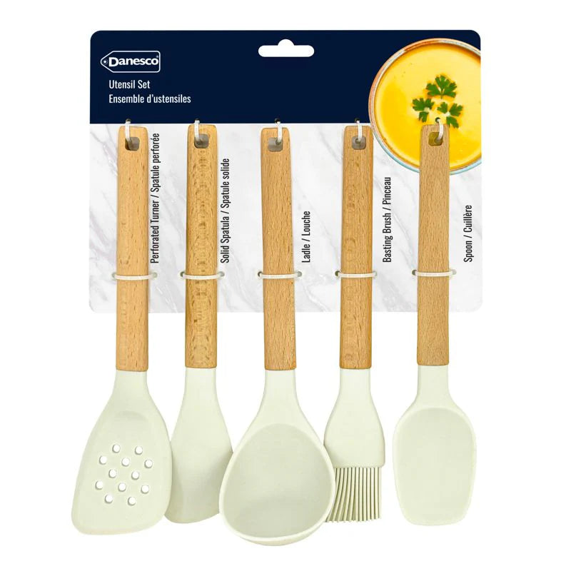 Danesco Silicone Mini Utensil Set – Beechwood Handles, Set of 5