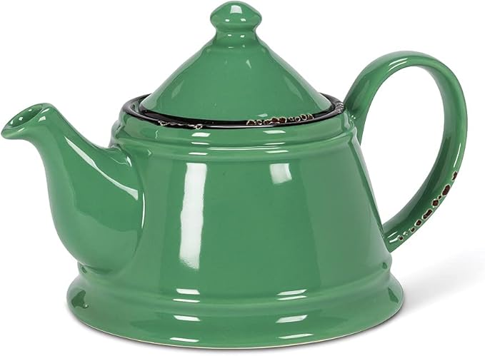 Enamel Teapot - Stoneware Teapot - Forest Green, 32oz (9" L)