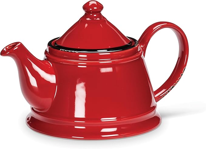 Enamel Teapot - Stoneware Teapot - Red, 32oz (9" L)