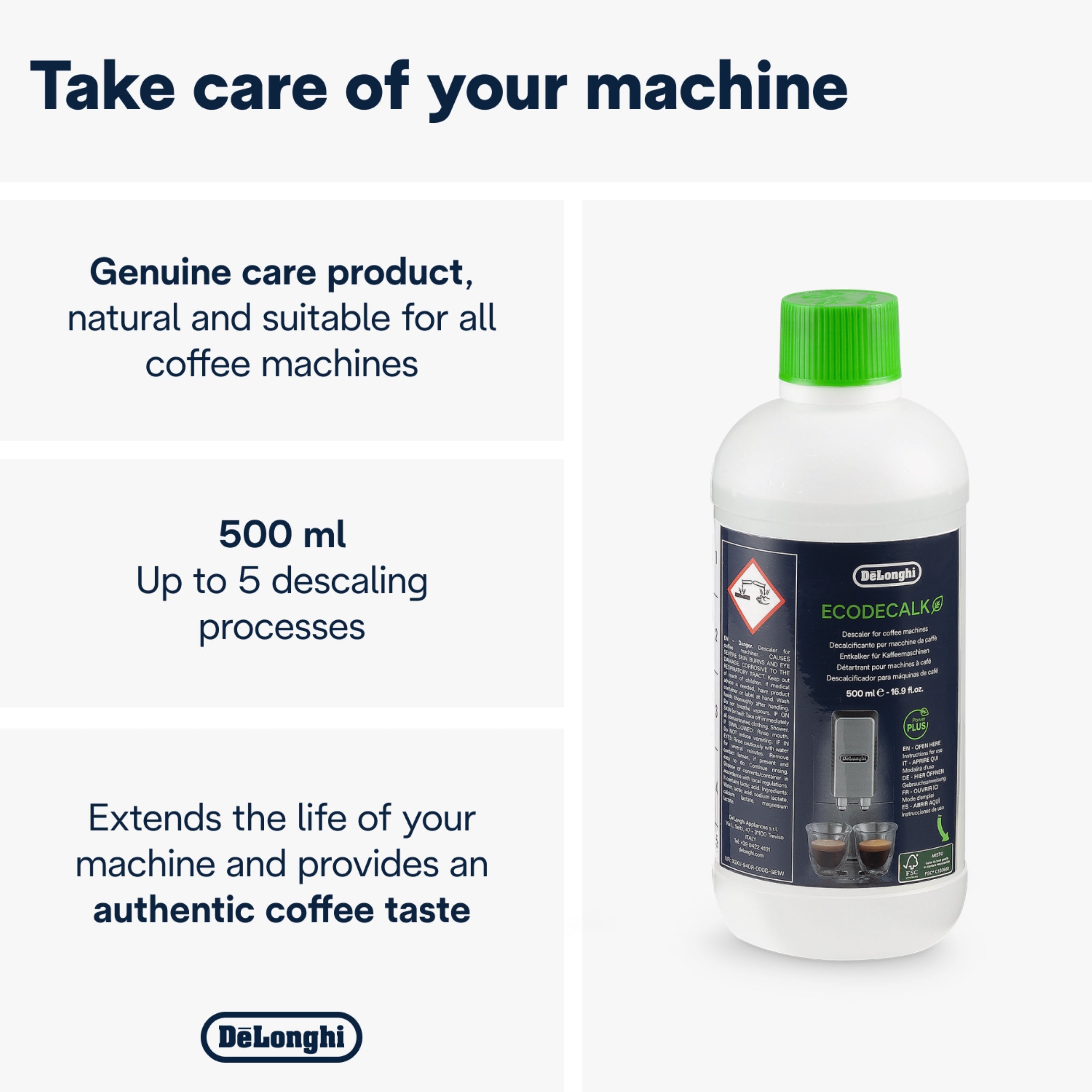 Détartrant Delonghi EcoDecalk pour machines à expresso et à café 500 ml DLSC500