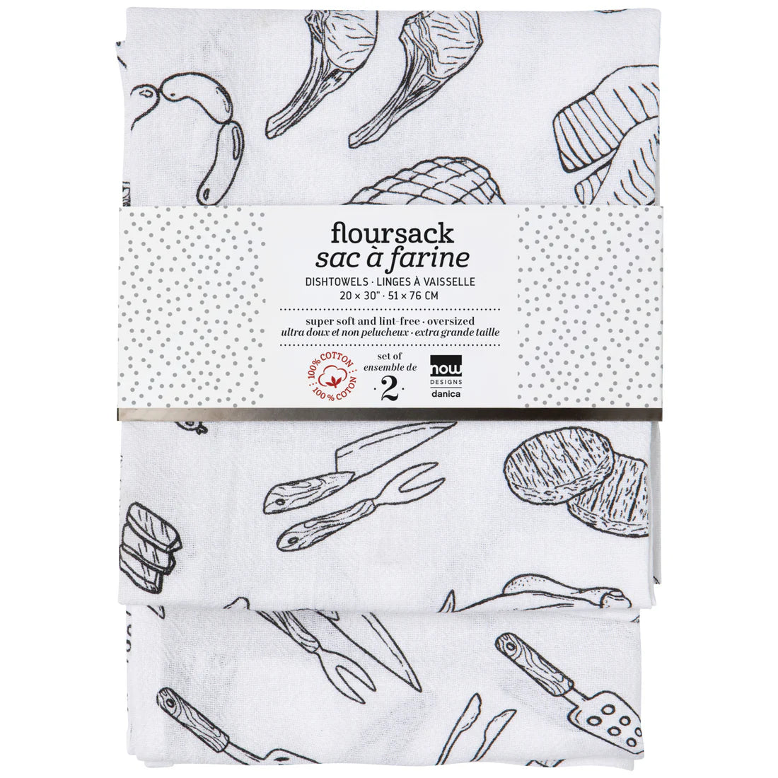 Danica On the Grill Black Floursack Dishtowels – Set of 2