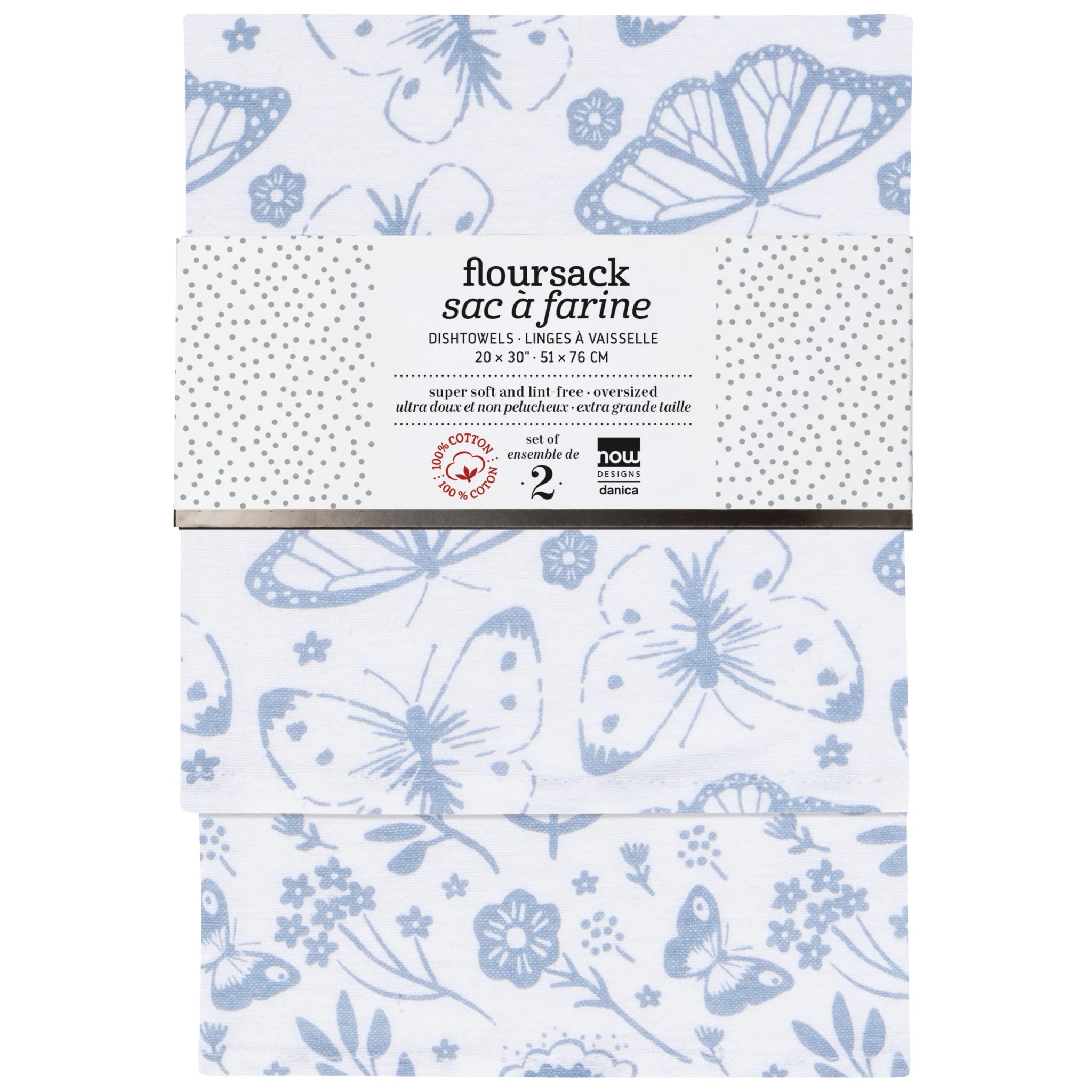 Now Designs by Danica Morning Meadow Slate Blue Floursack Dishtowels – Set of 2