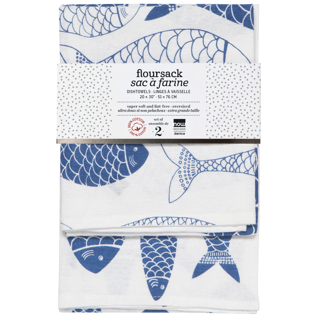 Danica Fish Print Royal Blue Floursack Dishtowels – Set of 2