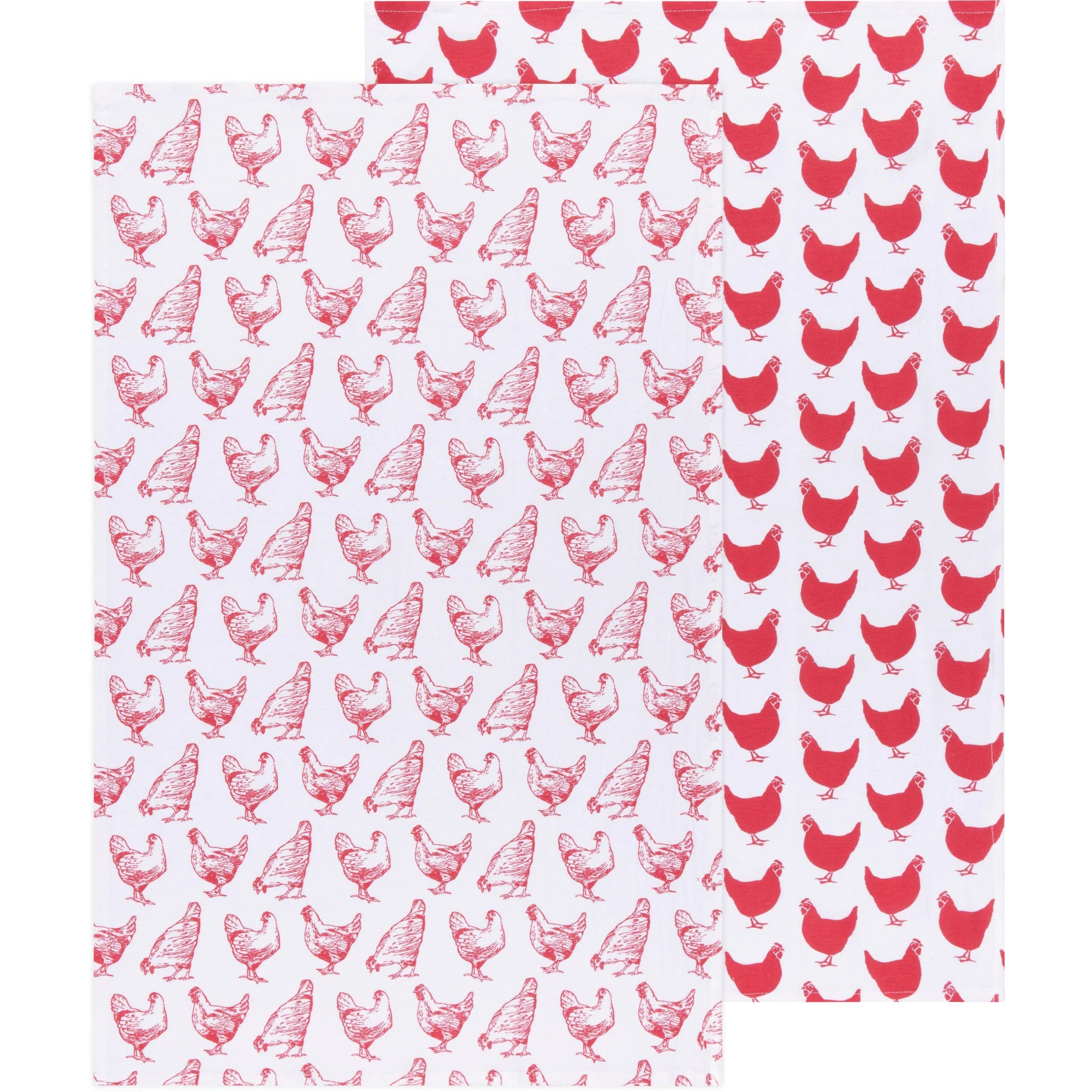 Now Designs by Danica Chickens Print Red Floursack Dishtowels – Set of 2