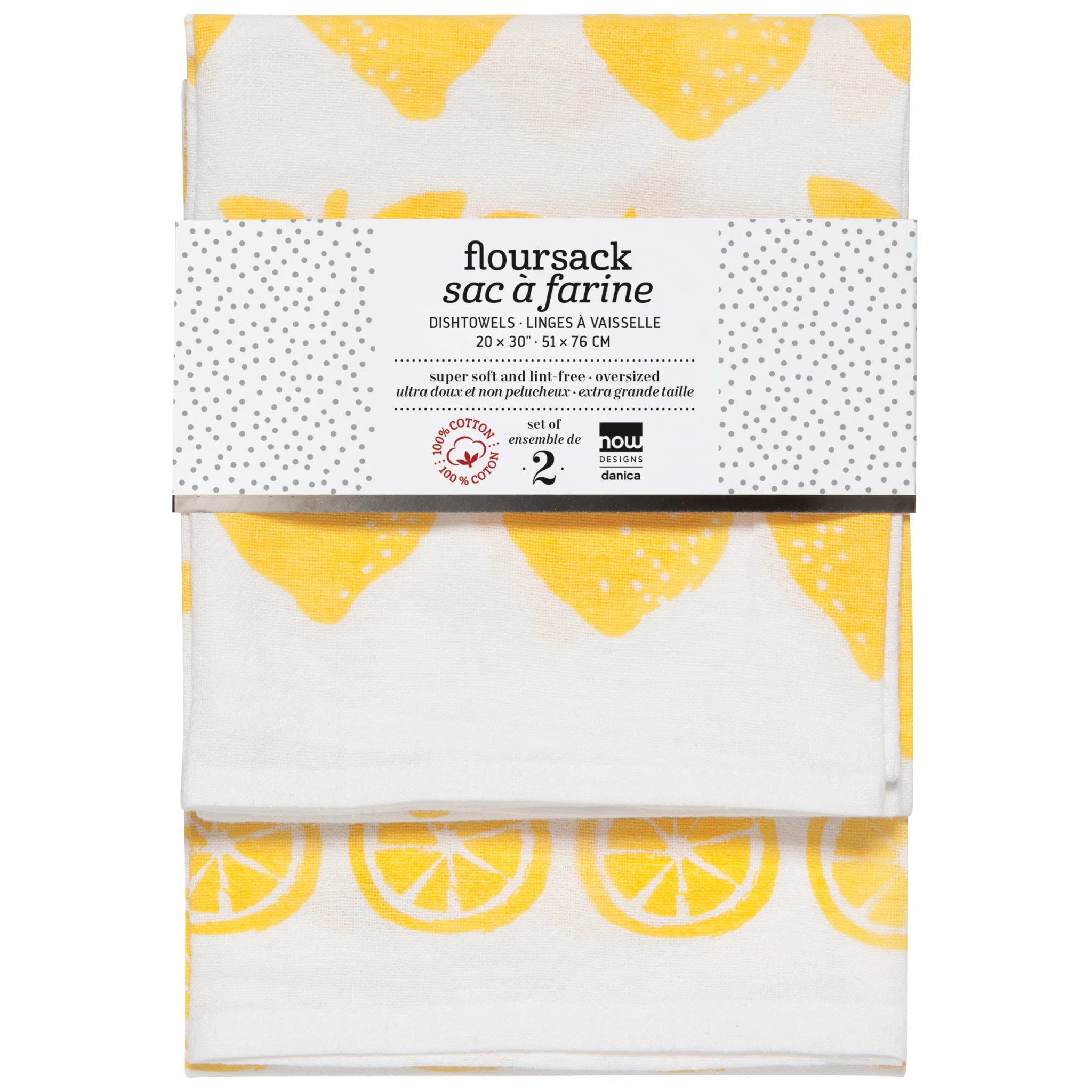 Now Designs by Danica Lemon Print Yellow Floursack Dishtowels – Set of 2