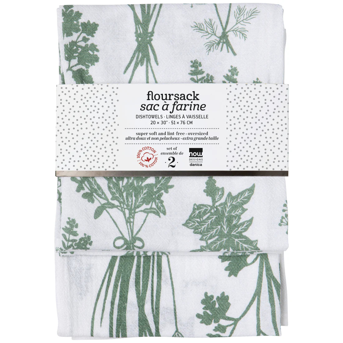 Now Designs by Danica Fresh Herbs Elm Green Floursack Dishtowels – Set of 2